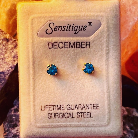 Sensitique Jewelry - Vintage Sensitique December blue topaz birthstone surgical steel post earrings
